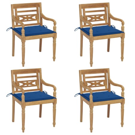 vidaXL Sillas Batavia 4 unidades madera maciza de teca con cojines