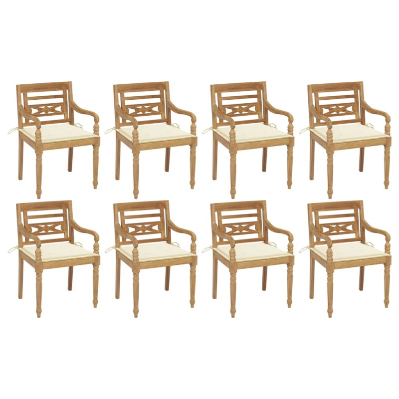 vidaXL Sillas Batavia 8 unidades madera maciza de teca con cojines vidaXL Sillas Batavia 8 unidades madera maciza de teca con cojines