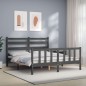 vidaXL Estructura de cama matrimonio con cabecero madera maciza gris vidaXL Estructura de cama matrimonio con cabecero madera maciza gris
