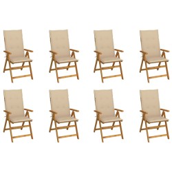vidaXL Sillas de jardín plegables y cojines 8 uds madera maciza acacia