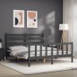 vidaXL Estructura de cama matrimonio con cabecero madera maciza gris vidaXL Estructura de cama matrimonio con cabecero madera maciza gris