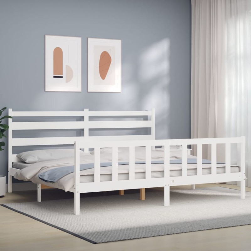 vidaXL Estructura de cama con cabecero madera maciza blanco 200x200 cm vidaXL Estructura de cama con cabecero madera maciza blanco 200x200 cm