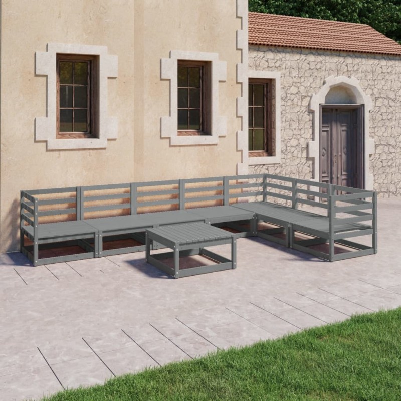 vidaXL Muebles de jardín 8 piezas gris madera de pino maciza vidaXL Muebles de jardín 8 piezas gris madera de pino maciza