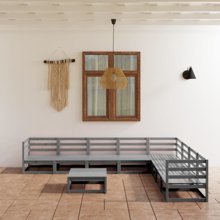 vidaXL Muebles de jardín 9 piezas gris madera de pino maciza