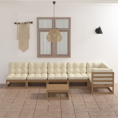 vidaXL Muebles de jardín 7 piezas con cojines de madera de pino maciza