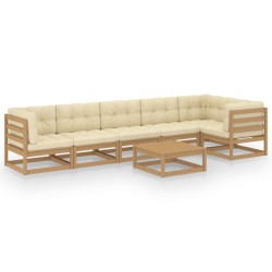 vidaXL Muebles de jardín 7 piezas con cojines de madera de pino maciza