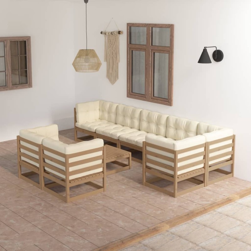 vidaXL Juego de muebles de jardín 9 pzas y cojines madera maciza pino