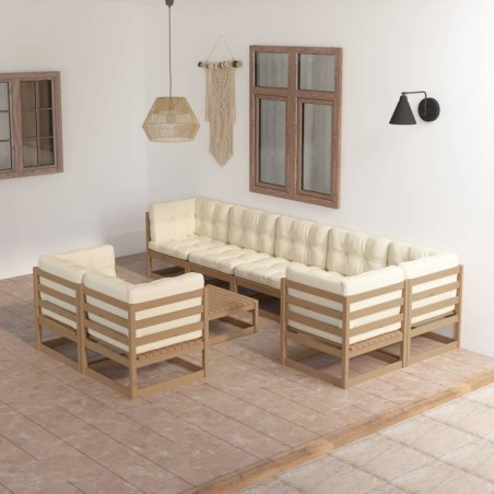 vidaXL Juego de muebles de jardín 9 pzas y cojines madera maciza pino
