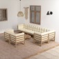 vidaXL Juego de muebles de jardín 9 pzas y cojines madera maciza pino