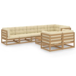 vidaXL Juego de muebles de jardín 9 pzas y cojines madera maciza pino