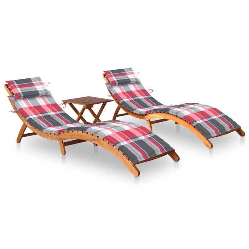 vidaXL Tumbonas 2 unidades con mesa y cojines madera maciza de acacia vidaXL Tumbonas 2 unidades con mesa y cojines madera maciza de acacia