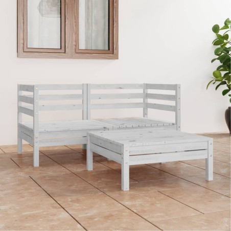 vidaXL Juego de muebles de jardín 3 pzas madera maciza de pino blanco