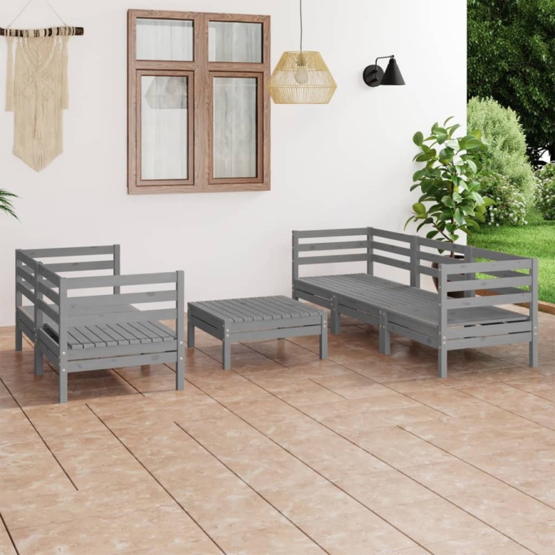 vidaXL Juego de muebles de jardín 6 piezas gris madera maciza de pino vidaXL Juego de muebles de jardín 6 piezas gris madera maciza de pino