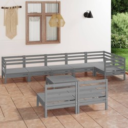 vidaXL Juego de muebles de jardín 9 piezas madera maciza de pino gris