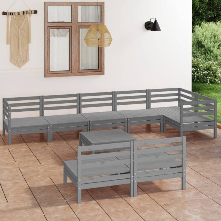 vidaXL Juego de muebles de jardín 9 piezas madera maciza de pino gris