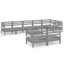 vidaXL Juego de muebles de jardín 9 piezas madera maciza de pino gris