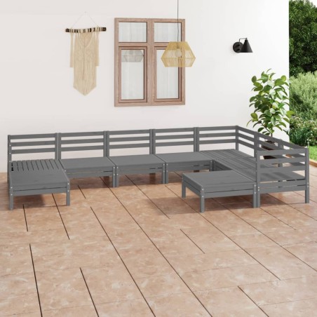 vidaXL Juego de muebles de jardín 9 piezas madera maciza de pino gris
