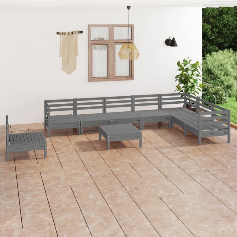 vidaXL Juego de muebles de jardín 9 piezas madera maciza de pino gris vidaXL Juego de muebles de jardín 9 piezas madera maciza de pino gris