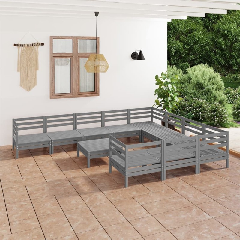 vidaXL Juego de muebles de jardín 11 piezas madera maciza de pino gris vidaXL Juego de muebles de jardín 11 piezas madera maciza de pino gris