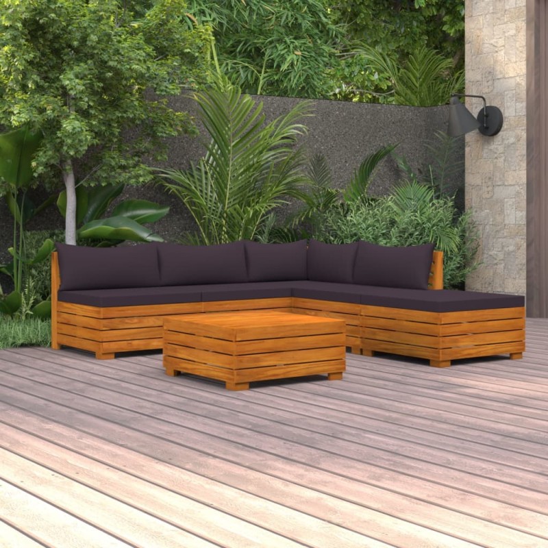 vidaXL Muebles de jardín 6 piezas con cojines madera maciza de acacia vidaXL Muebles de jardín 6 piezas con cojines madera maciza de acacia