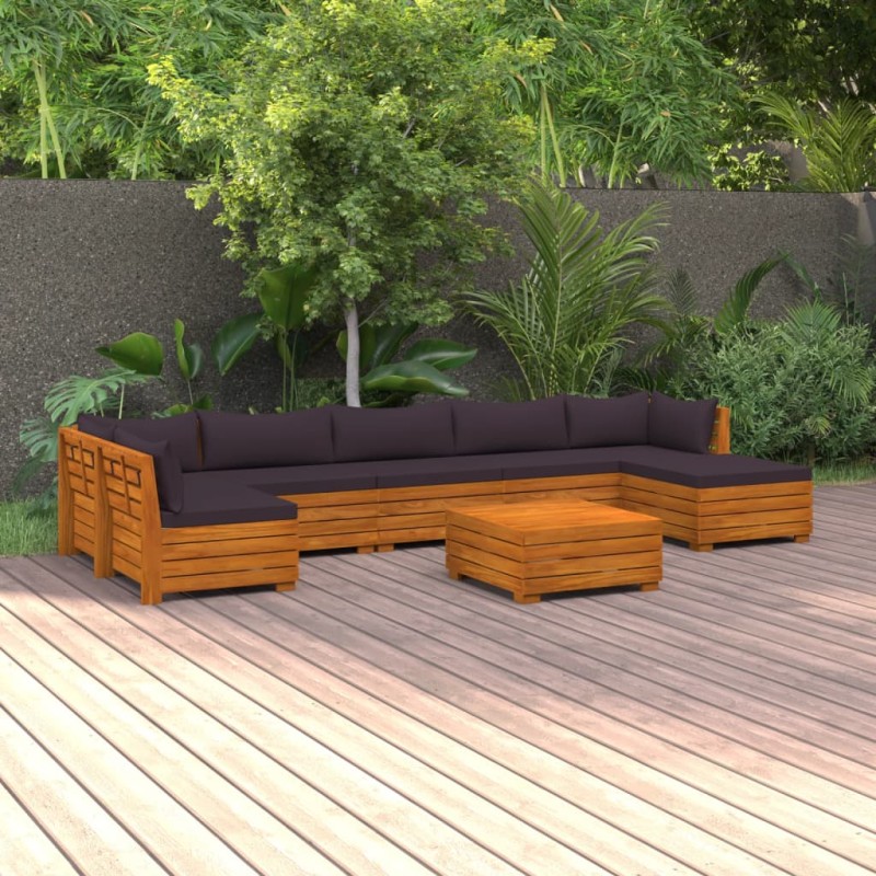 vidaXL Muebles de jardín 8 piezas con cojines madera maciza de acacia 