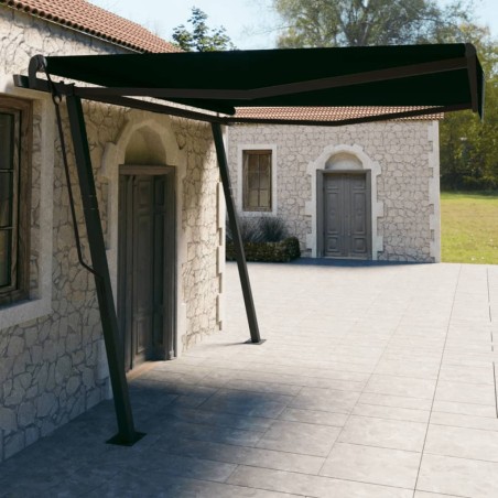 vidaXL Toldo retráctil manual con postes gris antracita 4x3 cm