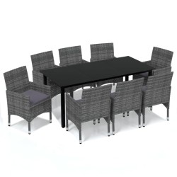 vidaXL Set de muebles jardín 9 pzas con cojines ratán sintético gris