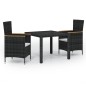 vidaXL Set de comedor de jardín 3 pzas y cojines ratán sintético negro vidaXL Set de comedor de jardín 3 pzas y cojines ratán sintético negro