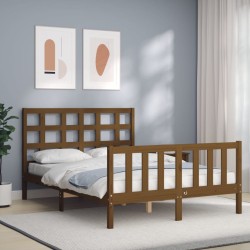 vidaXL Estructura de cama matrimonio con cabecero madera marrón miel