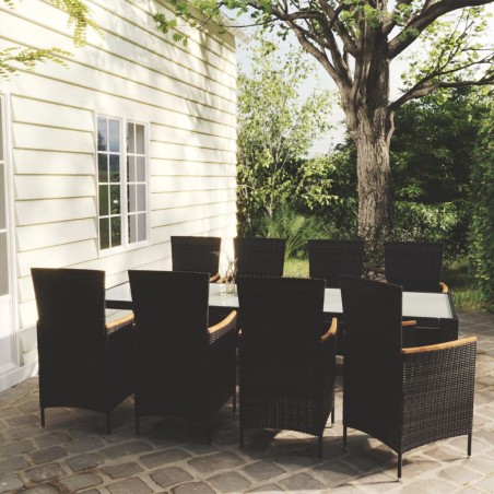 vidaXL Set comedor de jardín 9 piezas y cojines ratán sintético negro