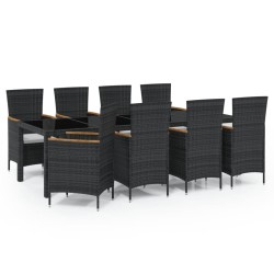 vidaXL Set comedor de jardín 9 piezas y cojines ratán sintético negro
