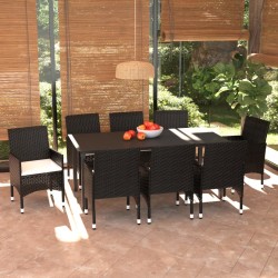 vidaXL Set de comedor de jardín 9 pzas y cojines ratán sintético negro