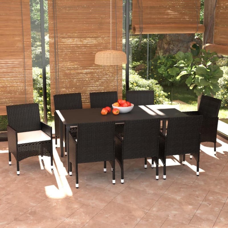 vidaXL Set de comedor de jardín 9 pzas y cojines ratán sintético negro vidaXL Set de comedor de jardín 9 pzas y cojines ratán sintético negro