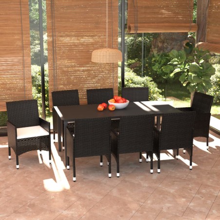 vidaXL Set de comedor de jardín 9 pzas y cojines ratán sintético negro