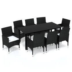 vidaXL Set de comedor de jardín 9 pzas y cojines ratán sintético negro