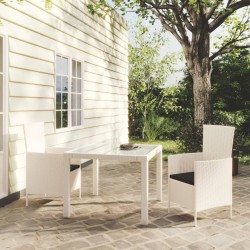 vidaXL Juego comedor de jardín 3 pzas y cojines ratán sintético blanco