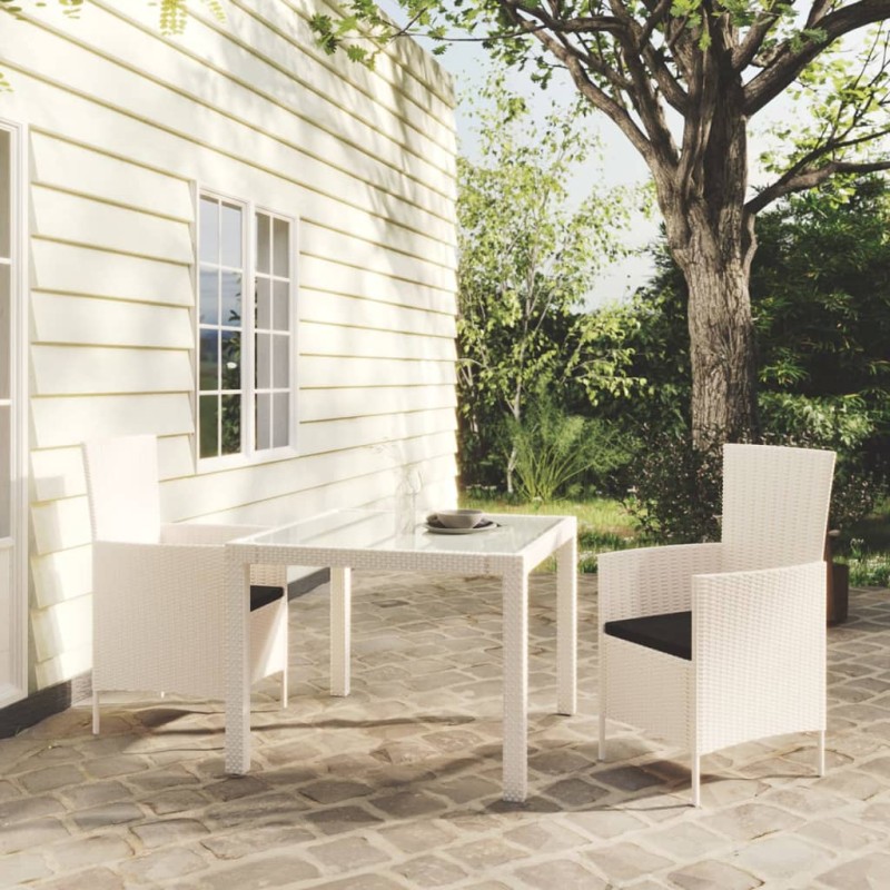 vidaXL Juego comedor de jardín 3 pzas y cojines ratán sintético blanco