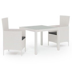 vidaXL Juego comedor de jardín 3 pzas y cojines ratán sintético blanco