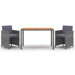 vidaXL Set de comedor jardín 3 piezas con cojines ratán sintético gris