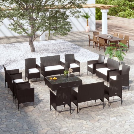 vidaXL Juego muebles de jardín 16 pzas y cojines ratán sintético negro