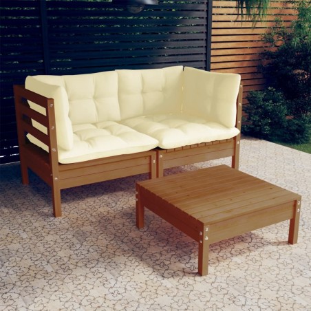 vidaXL Muebles de jardín 3 piezas cojines madera de pino crema