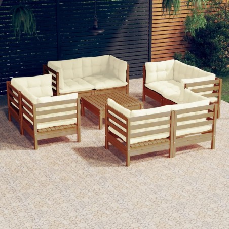 vidaXL Muebles de jardín 9 piezas cojines madera de pino crema