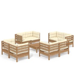 vidaXL Muebles de jardín 9 piezas cojines madera de pino crema