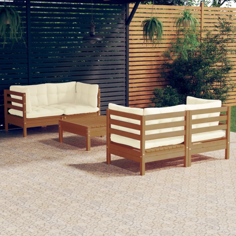 vidaXL Muebles de jardín 5 piezas cojines madera de pino crema vidaXL Muebles de jardín 5 piezas cojines madera de pino crema