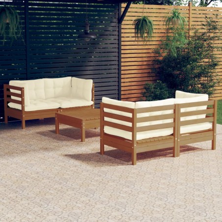 vidaXL Muebles de jardín 5 piezas cojines madera de pino crema