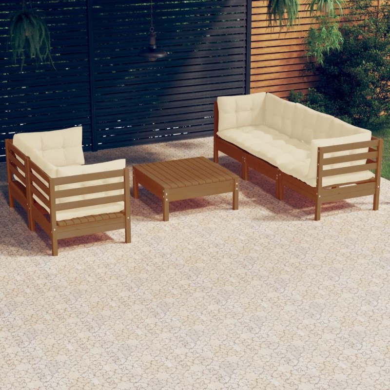 vidaXL Muebles de jardín 6 piezas cojines madera de pino crema vidaXL Muebles de jardín 6 piezas cojines madera de pino crema