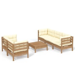 vidaXL Muebles de jardín 6 piezas cojines madera de pino crema