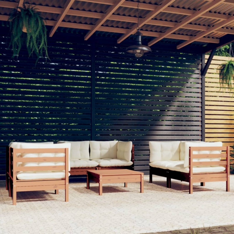 vidaXL Muebles de jardín 7 piezas cojines madera maciza de pino vidaXL Muebles de jardín 7 piezas cojines madera maciza de pino