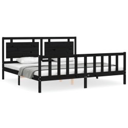 vidaXL Estructura de cama con cabecero madera maciza negro 200x200 cm