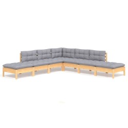 vidaXL Juego de muebles de jardín 7 pzas y cojines madera pino gris